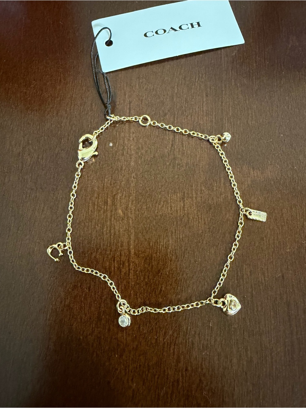 Coach Gold-Tone Charm Bracelet with Crystal Accents NWT